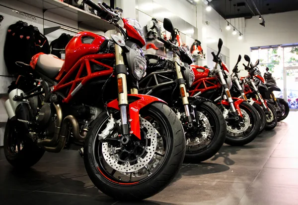 Wide angle across the sales floor of a bike shop